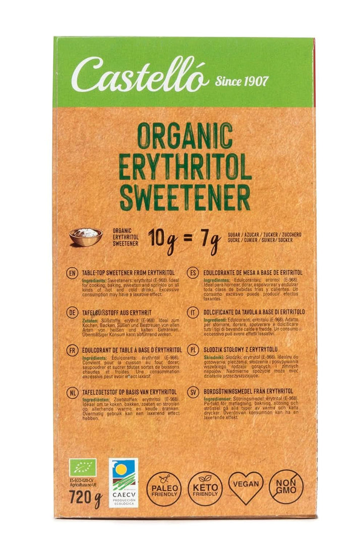 Eritritol natural organic | 144 pungi de 5 G, 720 grame total