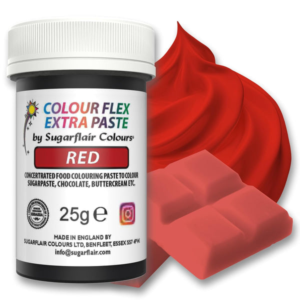 Sugarflair Colourflex Extra Paste Lebensmittelfarbe Paste Red - Essbare Lebensmittel Farbe Für Buttercreme, Schokolade, Zuckerpaste, Zuckerguss, Fondant, Kuchenmischungen, Teig Und Mehr - 25G