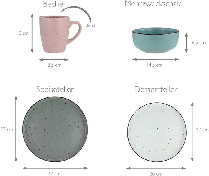 Creatable, 22908, Serie MODERN FASHION, 16-Teiliges Geschirrset, Kombiservice Aus Steinzeug, Spülmaschinen- Und Mikrowellengeeignet, Qualitätsproduktion