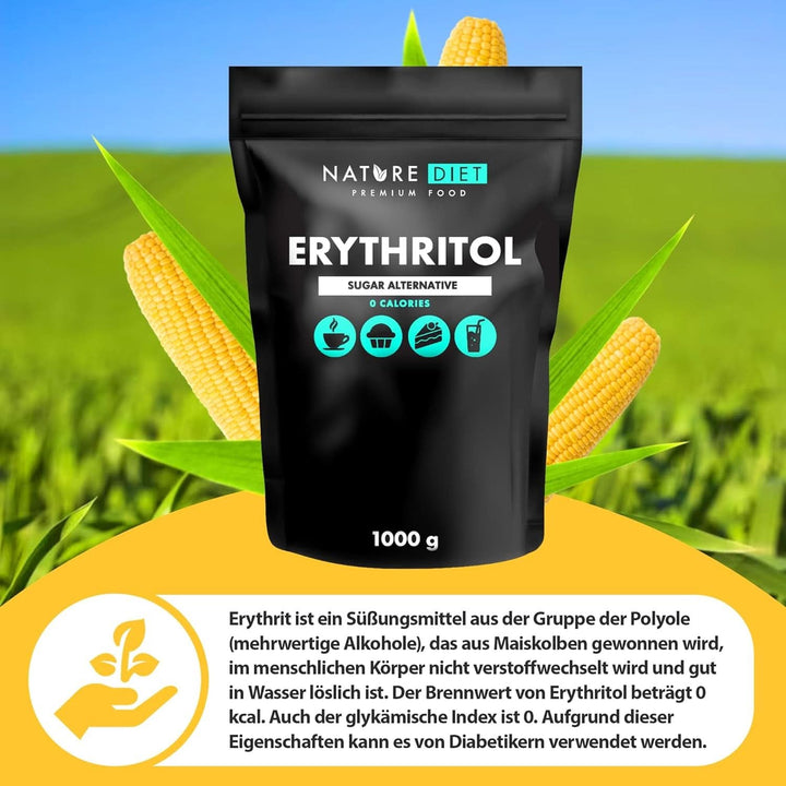 Nature Diet - Eritritol 2 X 1000 G | Îndulcitor natural | Zero calorii | Înlocuitor de zahăr