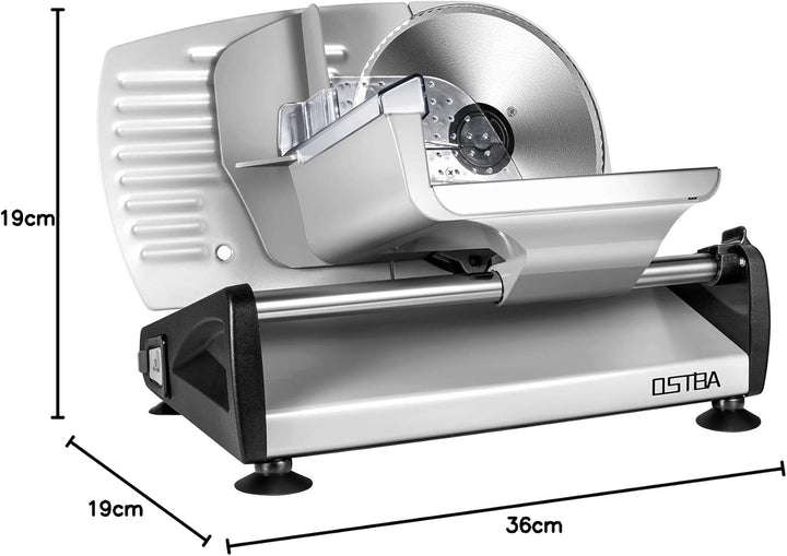 Allesschneider, Elektrischer Mit Eco-Motor, Rostfreies Edelstahlmesser,Wurstschneidemaschine Mit Einstellbare Schnittstärke(0-15Mm),Käse Brotschneidemaschine, 150 W,Silbermetallic