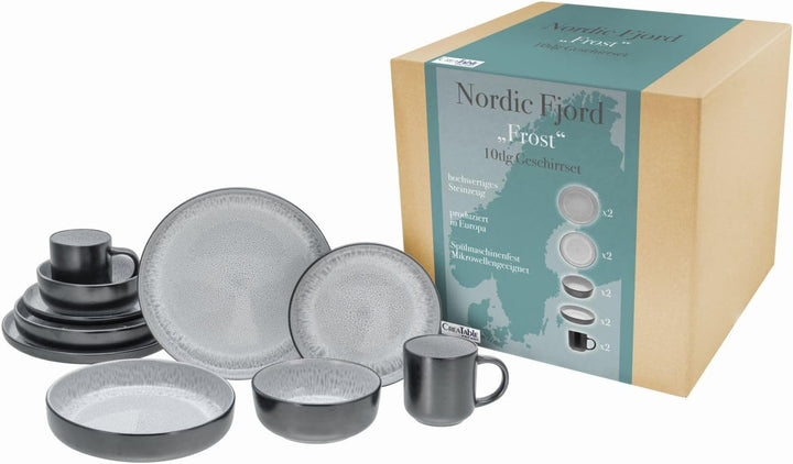 Creatable, 20166, Serie Nordic Fjord Green, 16-Teiliges Geschirrset Für 4 Personen, Kombiservice Aus Steinzeug, Spülmaschinen- Und Mikrowellengeeignet, Qualitätsproduktion