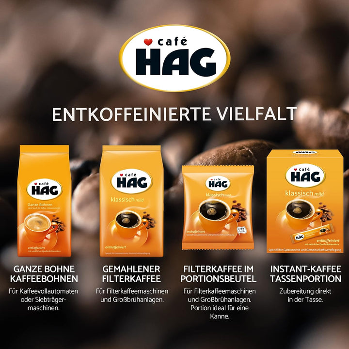 Café HAG Klassisch Mild Café Crema, 500G Ganze Kaffeebohnen Entkoffeiniert, Intensität 4/5, Für Den Professionellen Gebrauch