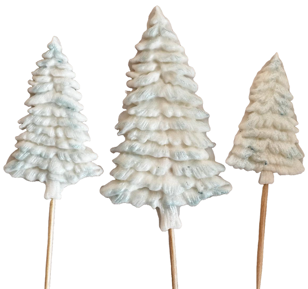 Set of 3 edible decorations of sugar, winter fir trees