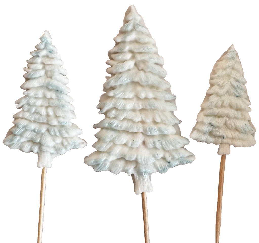 Lot de 3 décorations comestibles en sucre, Sapins d'hiver