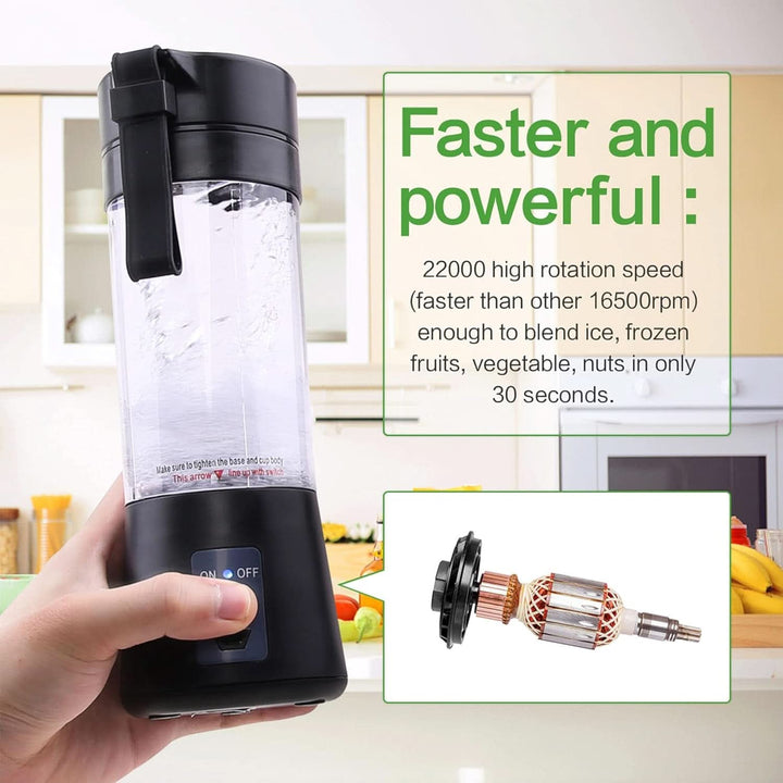 Mixer Smoothie Maker Tragbarer Entsafter: 380Ml Standmixer Persönlicher Shaker Proteinshake Mit 6 Edelstahlmesser Tragbar-Bpa-Freie Mit Usb-Mixbecher Für Shakes,Saftoutdoor,Schwarz