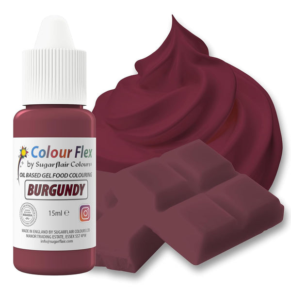 Sugarflair Colourflex Lebensmittelfarbe Auf Ölbasis Burgundy, Flüssige Lebensmittel Farbe Hochkonzentriert, Food Coloring Für Buttercreme, Schokolade, Teige, Fondant, Zuckerguss Und Mehr - 15 Ml