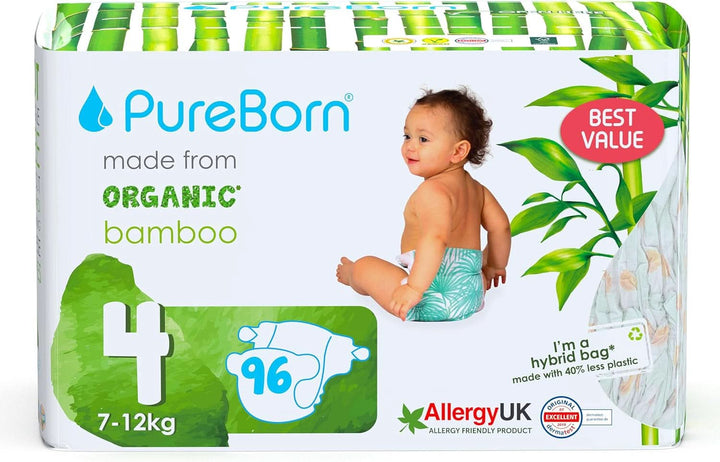 Pureborn Eco Bio-Bambus Windeln, Größe 5 (11-18 Kg), 176 Stück (2 X 88), Umweltfreundlich, Hypoallergen, Ultraweich, Mit Nässeindikator, Diverser Aufdruck