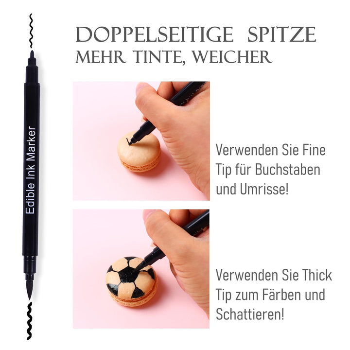 3 Stück Essbar Lebensmittelstift Schwarz 3Er Set Mit Zweifacher Spitzenausführung Vegan, Glutenfrei, Fondant Lebensmittelfarbe Schwarz Zum Malen Und Schreiben Auf Torten & Co.