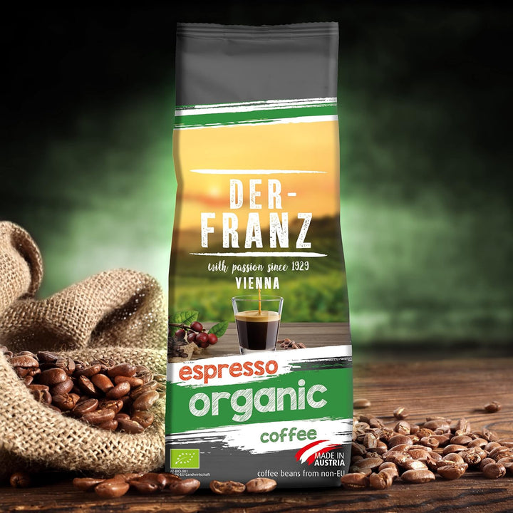 Der-Franz Espresso Bio Kaffee, Intensität 5/5, Bio Arabica Umd Robusta, Ganze Bohne, 3 X 500 G