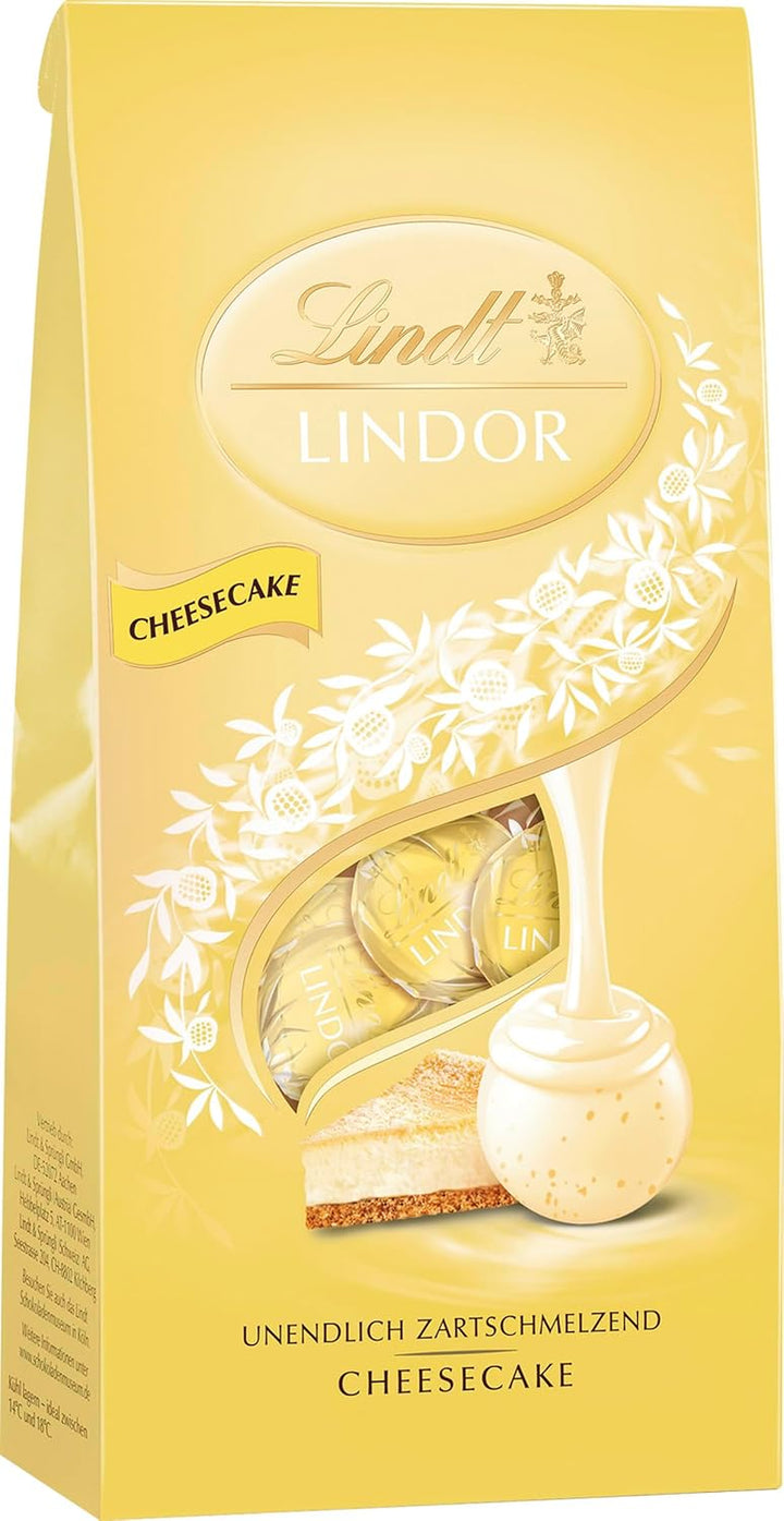 Lindt Schokolade LINDOR Kugeln Cheesecake | 137 G Beutel | Vollmilchschokolade Mit Zartschmelzender Cheesecake-Füllung | Pralinen-Geschenk | Schokoladen-Geschenk | LINDOR 75 Jahre