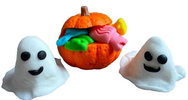 Set di 3 decorazioni commestibili da pasta di zucchero, Halloween, fantasmi e zucca con dolci