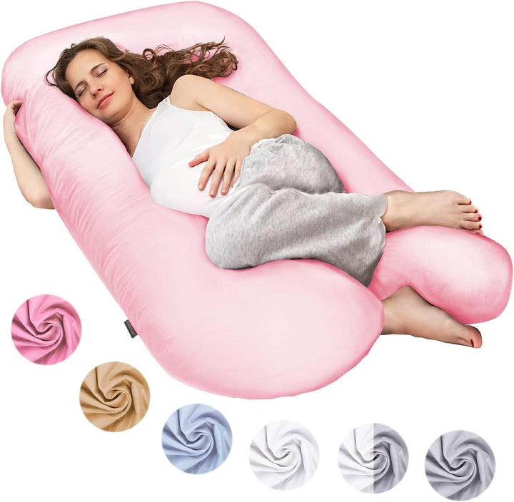 SMOOTHY XXL Schwangerschaftskissen Seitenschläferkissen, Lagerungskissen, Baby-Kissen & Stillkissen in U-Form Mit Abnehmbarem & Waschbarem Bezug Aus 100% Baumwolle (Classic XXL, 150 X 80 Cm, Pink)