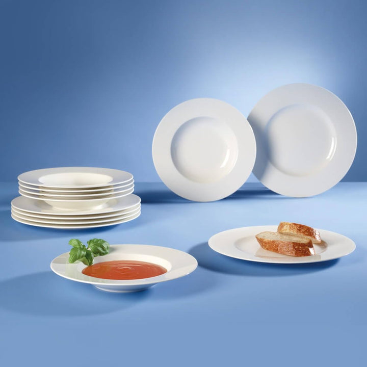 Villeroy & Boch – Wonderful World Dinner-Set 12 Teilig Weiß, Spülmaschinenfest, Mikrowellensicher, Teller, Geschirr, Porzellan, Speiseteller, Essteller, Set, Geschirrset Modern, Premium Porzellan