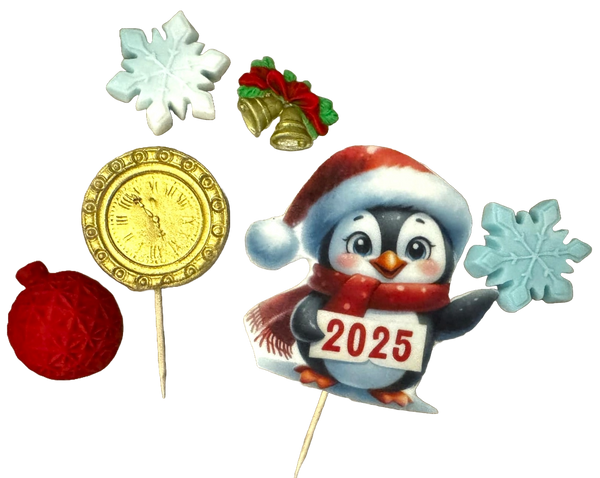 Lot de 6 décorations comestibles en pâte à sucre, Vacances d'hiver, 2025