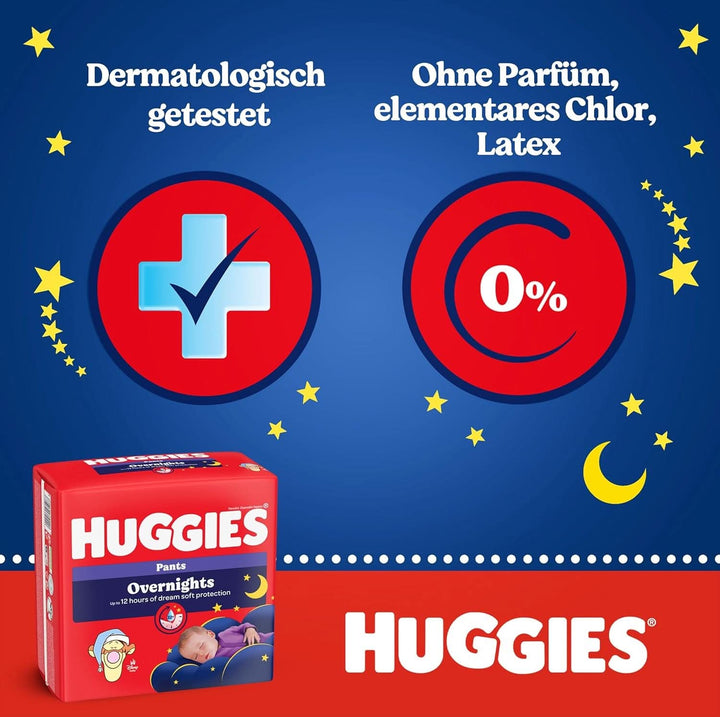 Huggies Overnight Pants Größe 4 (9-14 Kg), Windeln-Monatsbox, 104 Stück (4X26), Windelhöschen Für Die Nacht