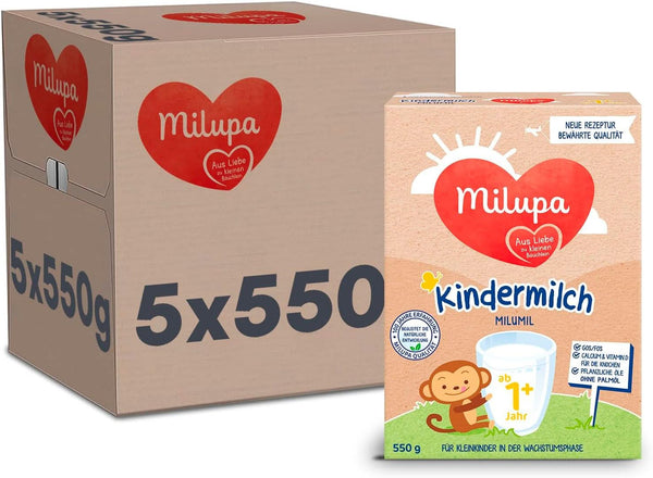 Milupa Milumil Kindermilch 1 plus – Ab 1 Jahr – Für Kleinkinder in Der Wachstumsphase – Begleitet Die Natürliche Entwicklung – 5 X 550 G Pulver