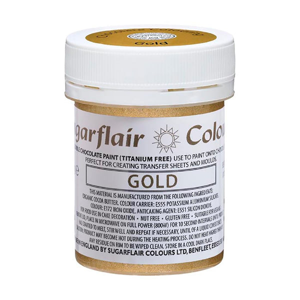 Sugarflair Chocolate Colour Lebensmittelfarbe Für Schokolade Gold - Gefärbte Bio Kakaobutter, Schokoladefarbe Zum Einfärben Von Schokolade, Pralinen - 35G