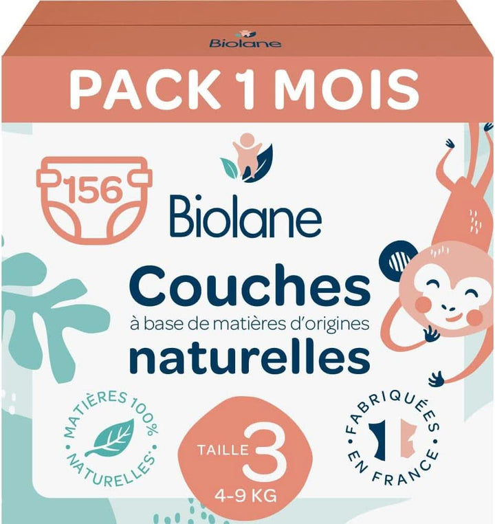 Biolane Windel Größe 1 Ökologisch - Biolane - Größe 1 (2-5 Kg) - Für Empfindliche Haut - Besonders Absorbierend, Keine Undichtigkeiten, 12 Stunden Trocken - Ein-Monats-Packung 168 Windeln