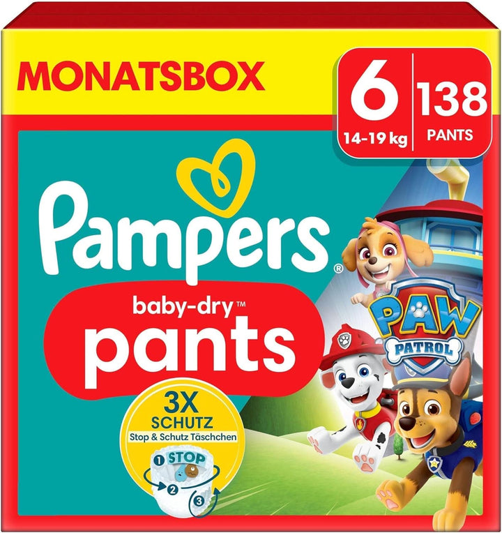 Pampers scutece Paw Patrol Pantaloni mărimea 5 (12-17Kg) Baby-Dry, Junior cu buzunar Stop and Protect, CUTIE LUNARĂ, 160 scutece