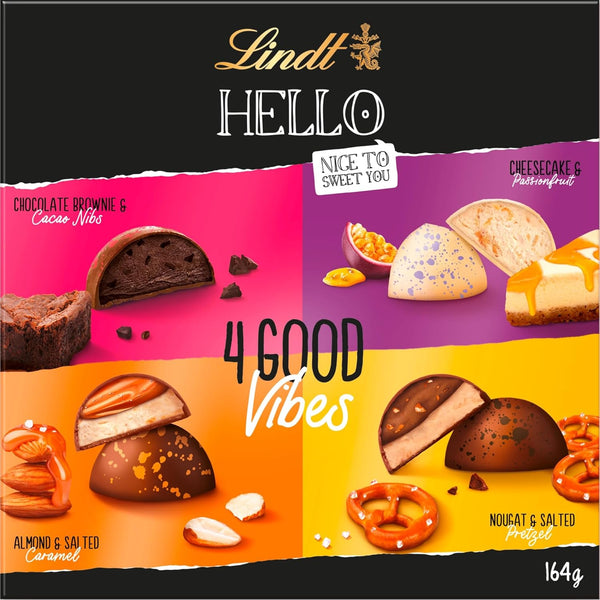 Lindt Schokolade HELLO 4 Good Vibes | 164G | 4 Verschiedene HELLO Pralinen Zum Teilen Oder Selber Genießen | Schokoladengeschenk