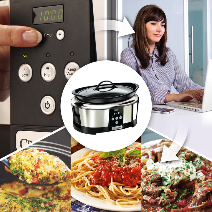 Crockpot, Elektronischer Schongarer | 5,7 L (5–6 Personen) | Programmierbar Mit Digitalem 20-Stunden-Timer | Edelstahl [SCCPBPP605], Silber