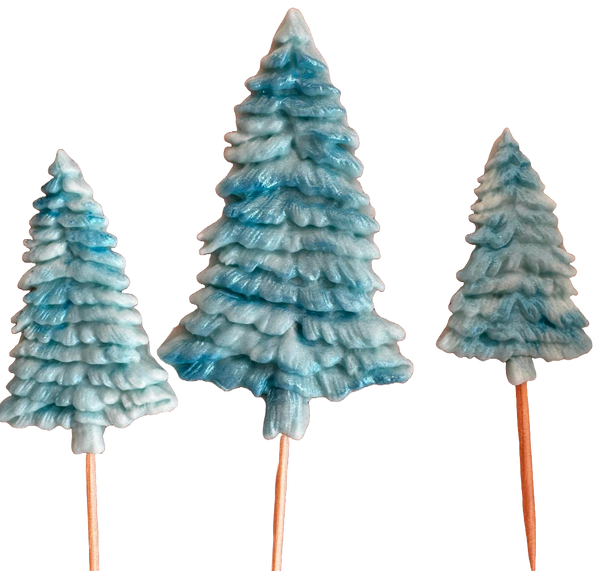 Lot de 3 décorations comestibles en sucre, Sapins d'hiver