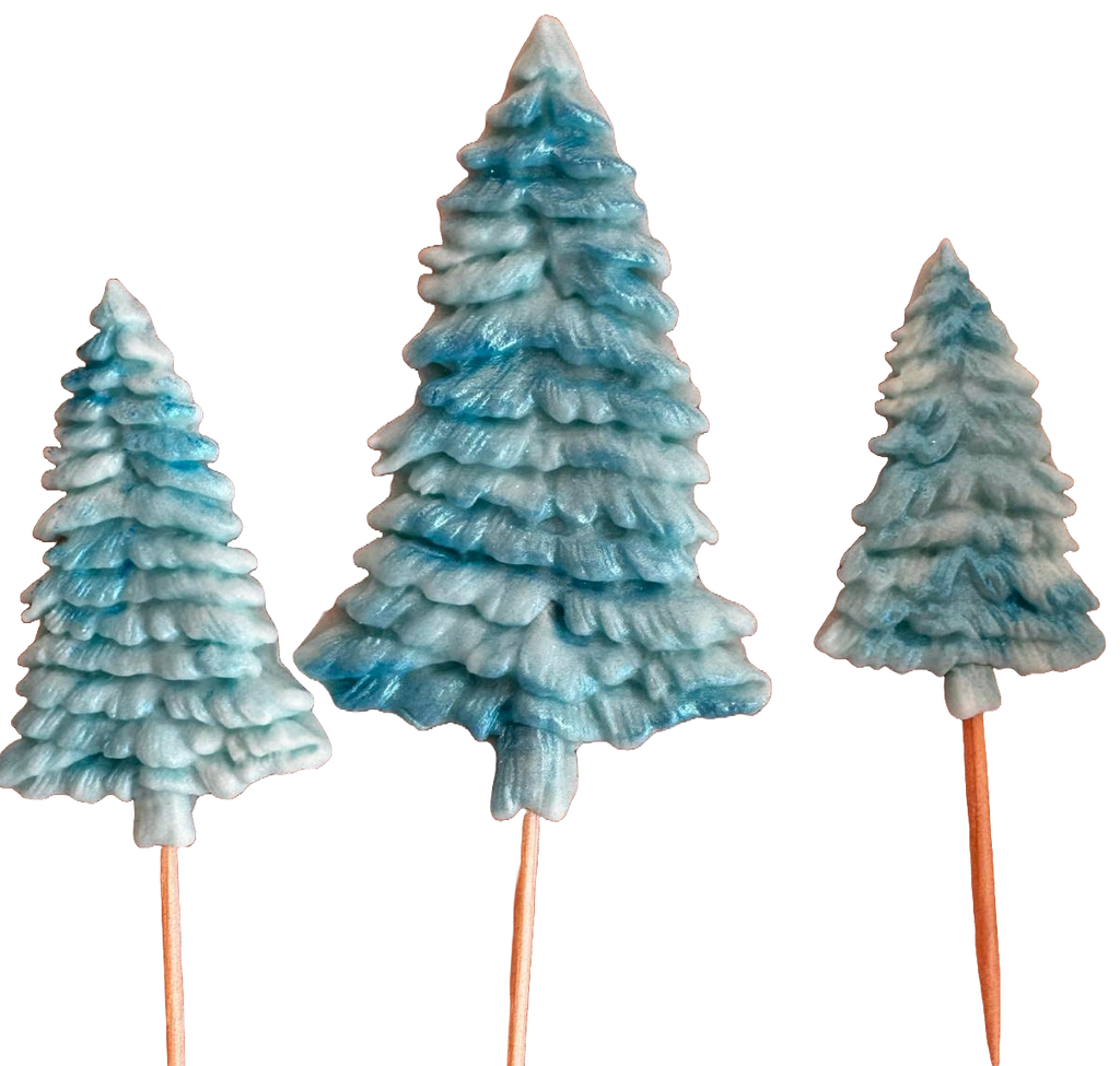 Lot de 3 décorations comestibles en sucre, Sapins d'hiver