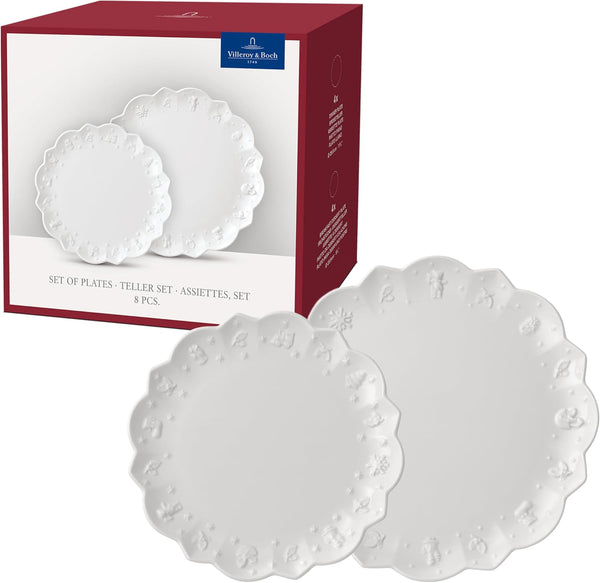 Villeroy & Boch – Toy'S Delight Royal Classic Geschirr-Set 8 Teilig Weiß, Spülmaschinenfest, Mikrowellensicher, Teller, Tellerset, Geschirrset 4 Personen, Weihnachtsgeschirr Toys, Premium Porcelain