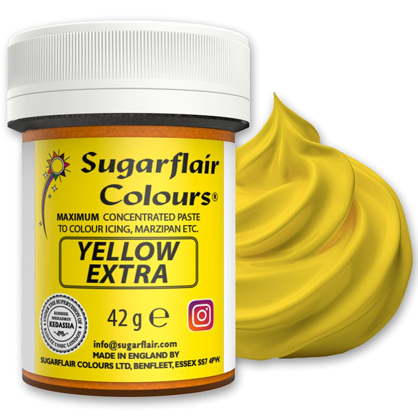 Sugarflair Lebensmittelfarbe Max Konzentriert Yellow Extra, Lebensmittel Farbstoff Hoch Konzentriert Für Marzipan Und Fondant, Max Concentrate Paste Colour - 42G