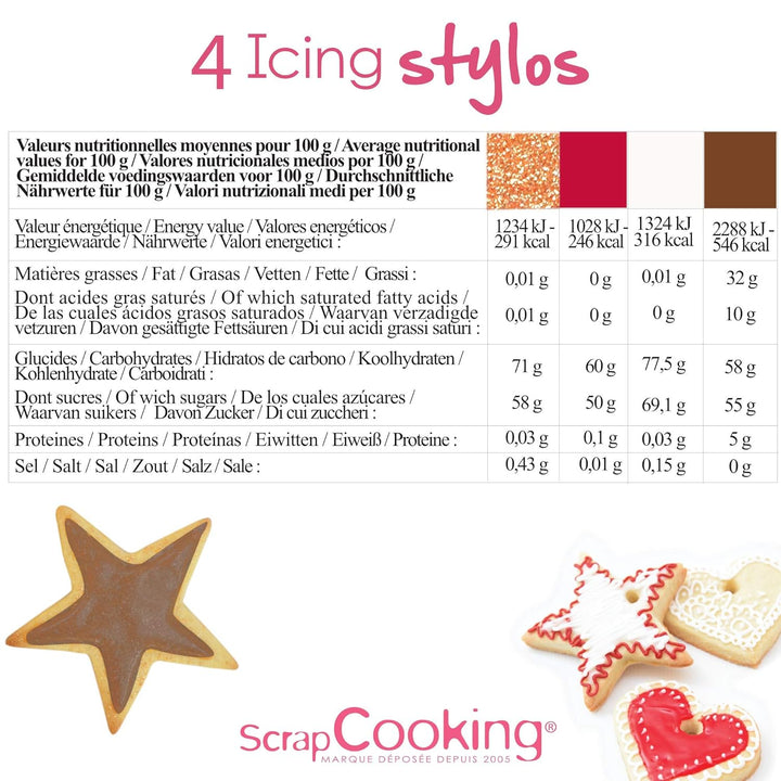 Scrapcooking – 4 Pieces of Parts Markers: Gold, Chocolate, White & Red – Edible Food Pens Decorative for Writing and Drawing on Desserts, Cakes and Biscuits