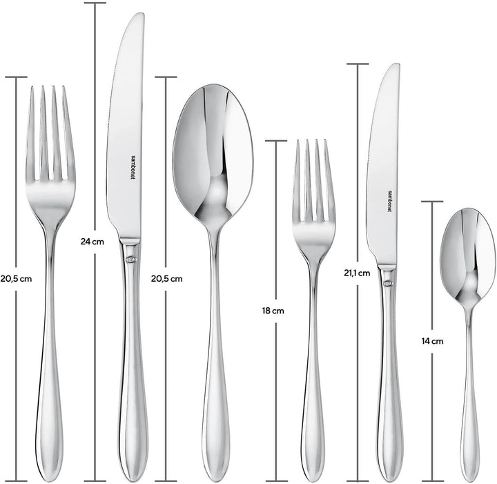 Sambonet 52515-83 Dream Monoblock-Geschirrset, 36-Teilig - 6 Gabeln, 6 Löffel, 6 Messer, 6 Obstgabeln, 6 Obstmesser Und 6 Teelöffel, Edelstahl, Geschirr, Spülmaschinenfest, Silber