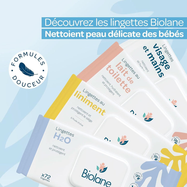 BIOLANE - Babytücher Für Gesicht Und Hände – 6 Packungen – 384 Tücher (6 X 64 Cm) – Reinigt Und Schützt – Toilette – Hyppoallergen – Für Empfindliche Haut – 97% Natürliche Inhaltsstoffe – Hergestellt