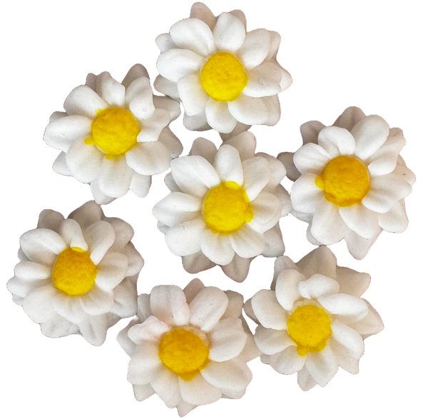 Lot de 7 décorations comestibles en pâte à sucre, Fleurs blanches