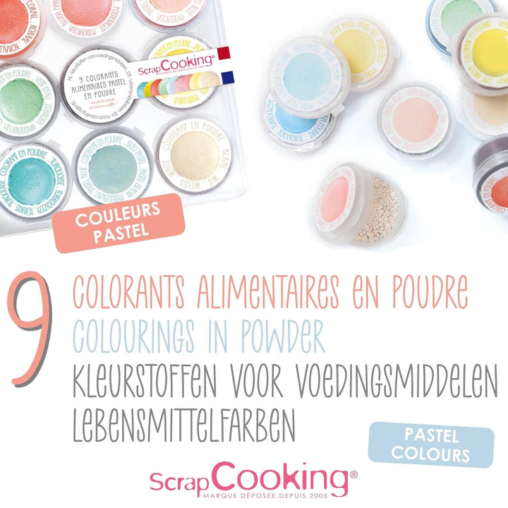 ScrapCooking - Set 9 coloranti pudra, nuante pastel, 15 grame total