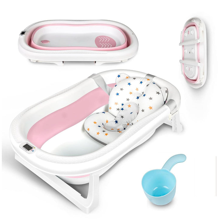 Einesin Groß XXL Faltbare Baby Badewanne Mit Integriertem Thermometer, Baby Wanne Inkl. Badewanneneinsatz Baby, Baby-Haarwaschbecher, Babybadewanne Faltbar Für Babys 0-6 Jahre, Blau