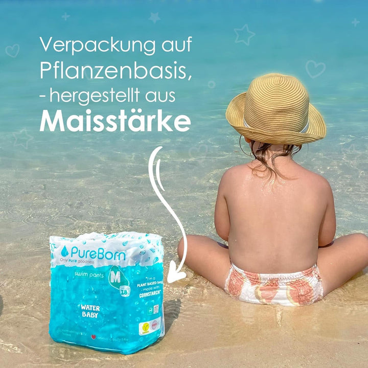 Pureborn Schwimmwindeln, Baby Swim Pants Größe L (9-14 Kg), 18 Stück, Für Strand Und Pool, Ultraweich, Elastisch, Auslaufsicher, Dermatologisch Getestet, Sommerdrucke