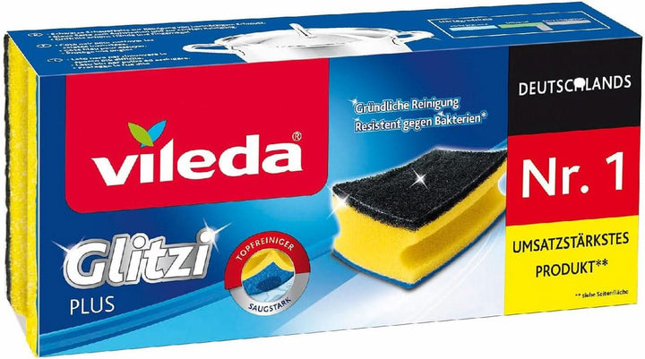 Vileda Glitzi, burete de spălat vase pentru bucătărie, cu efect antibacterian, foarte absorbant, pachet de 18 bucati