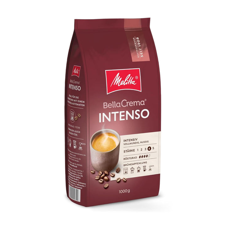 Melitta Bellacrema Decaf Ganze Kaffee-Bohnen Entkoffeiniert 1Kg, Ungemahlen, Kaffeebohnen Für Kaffee-Vollautomat, Koffeinfrei, Milde Röstung, Geröstet in Deutschland, Stärke 3