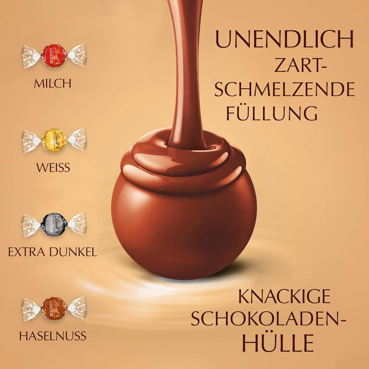 Lindt Schokolade LINDOR Sharing | 250 G | Kugeln Mit Zartschmelzender Füllung in Den Sorten Milch, Feinherb 45 %, Weiß, Salted Caramel Und Haselnuss | Schokoladen- | Pralinen-Geschenk