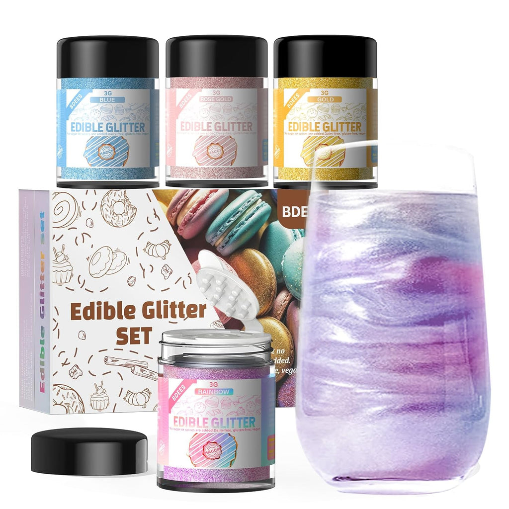 Glitter comestibil, set de 4 culori curcubeu, 3 grame 