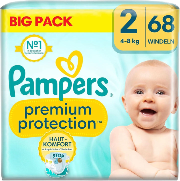 Pampers Premium Protection BIG PACK, New Baby, scutece mărimea 2 (4Kg-8Kg), 68 bucăți