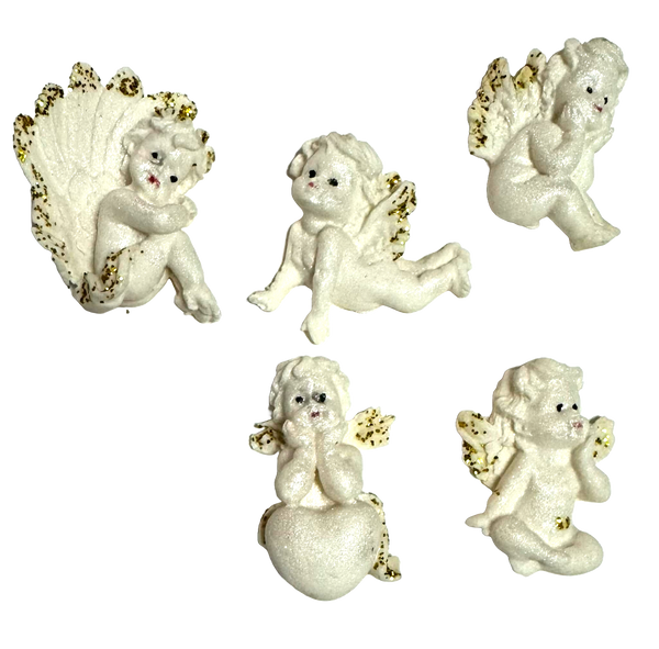 Lot de 5 décorations comestibles en pâte à sucre, Anges