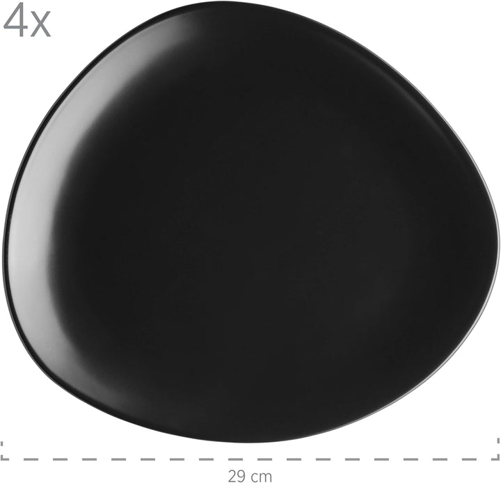 MÄSER 931730 Serie Glendale, Geschirr Set Für 4 Personen in Moderner Asymmetrischer Nierenform, 16-Teiliges Kombiservice in Seidenmattem Schwarz, Steinzeug