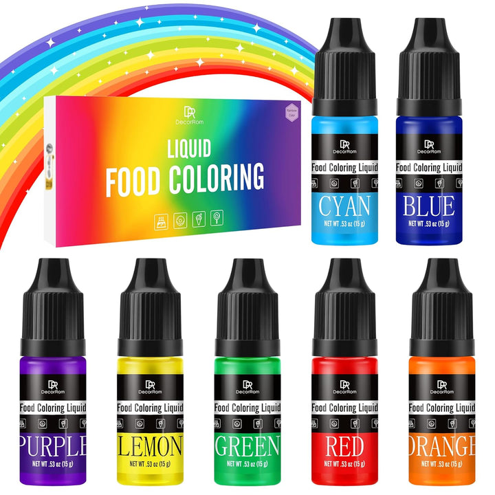 Lebensmittelfarbe - 7X15Ml Regenbogen Farben Flüssige Lebensmittel Farben Für Kuchen Dekoration, Backen, Kekse, Macaron - Zuckerfrei Glutenfrei Food Coloring Für Getränken, Slime, Osterei