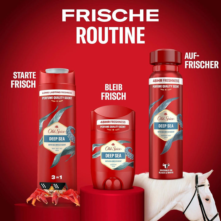 Old Spice Deep Sea 3-In-1 Duschgel & Shampoo Für Männer (250 Ml), Körper-Haar-Gesichtsreinigung Männer, Lang Anhaltend Frisch