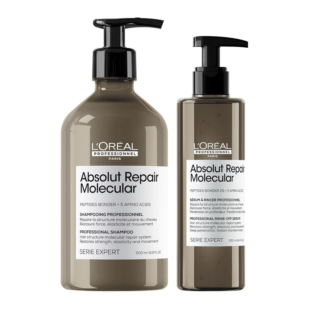 L'Oréal Professionnel Xl-Duo Für Strukturgeschädigtes Haar, Zur Molekularen Tiefenreparatur, Mit Peptidbondern & Aminosäuren, Serie Expert, Absolut Repair Molecular Shampoo 500Ml & Rinse-Off Serum