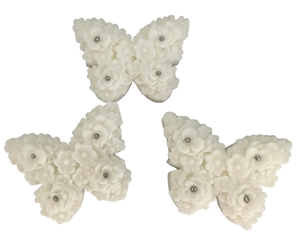 Set 3 decoratiuni comestibile din zahar, Fluturi albi - Nati Shop