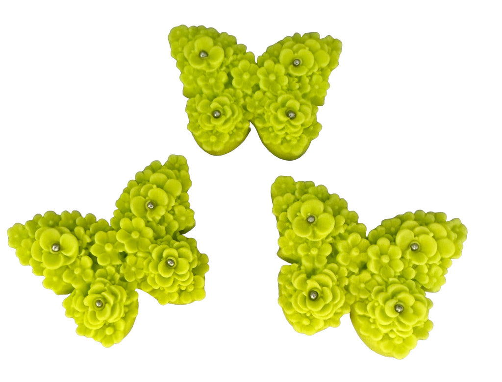 Set 3 decoratiuni comestibile din zahar, Fluturi verzi - Nati Shop