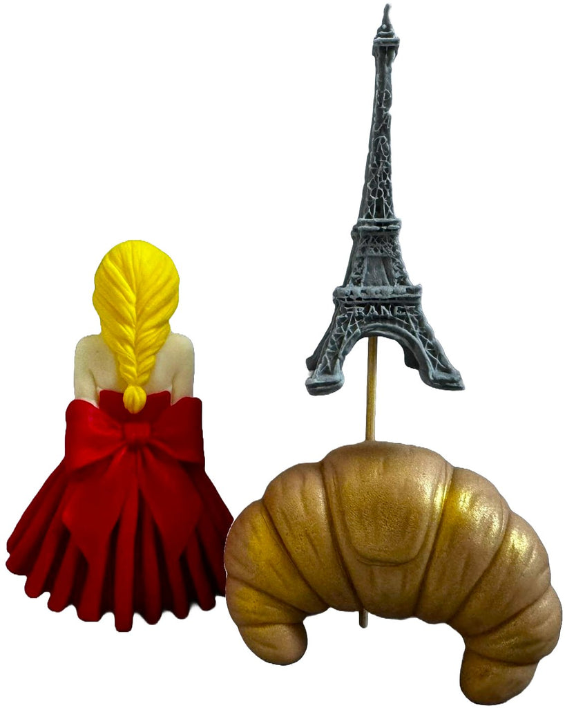 Set 3 decoratiuni comestibile din zahar, Lady in Paris - Nati Shop